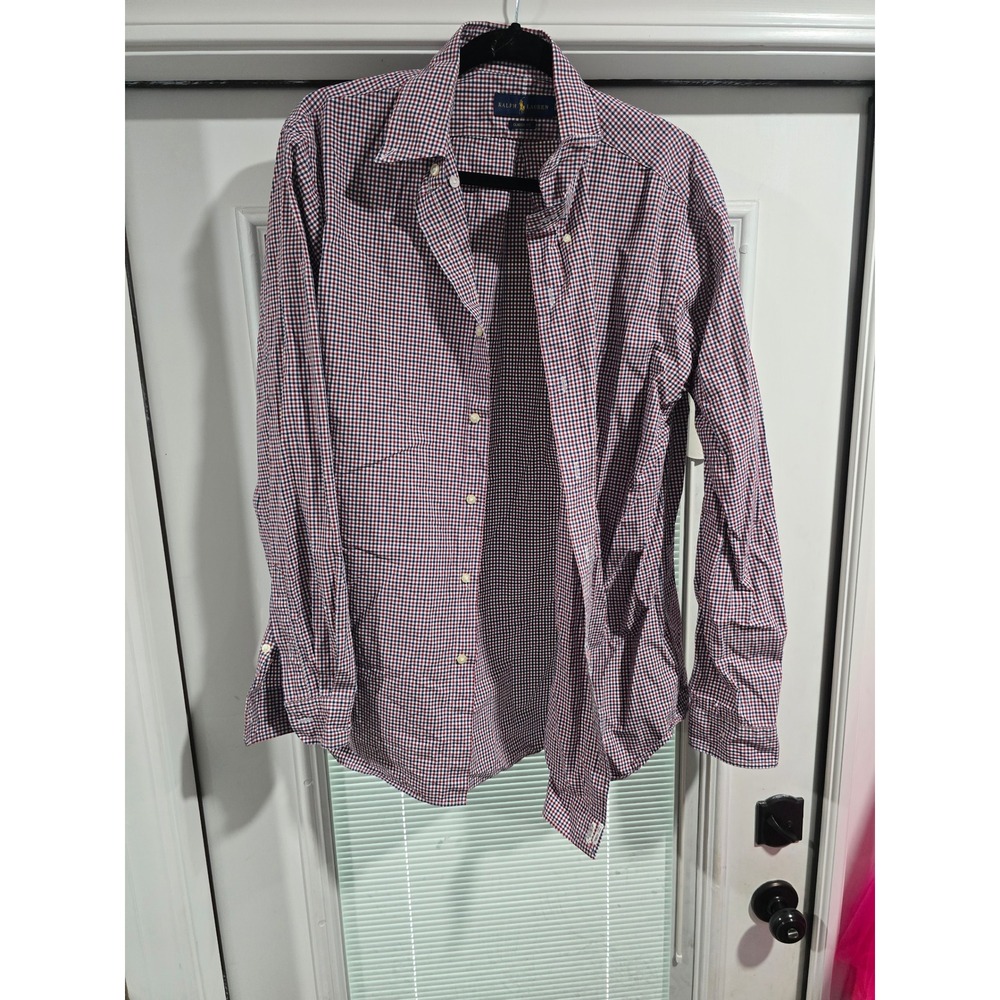 Ralph Lauren Mens Classic Fit Gingham Button Down Shirt Red White Blue XL